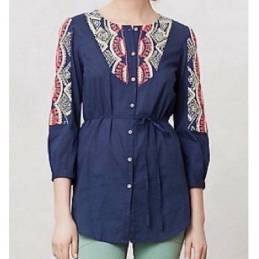 Hei Hei Navy Embroidered Women's Tunic Top